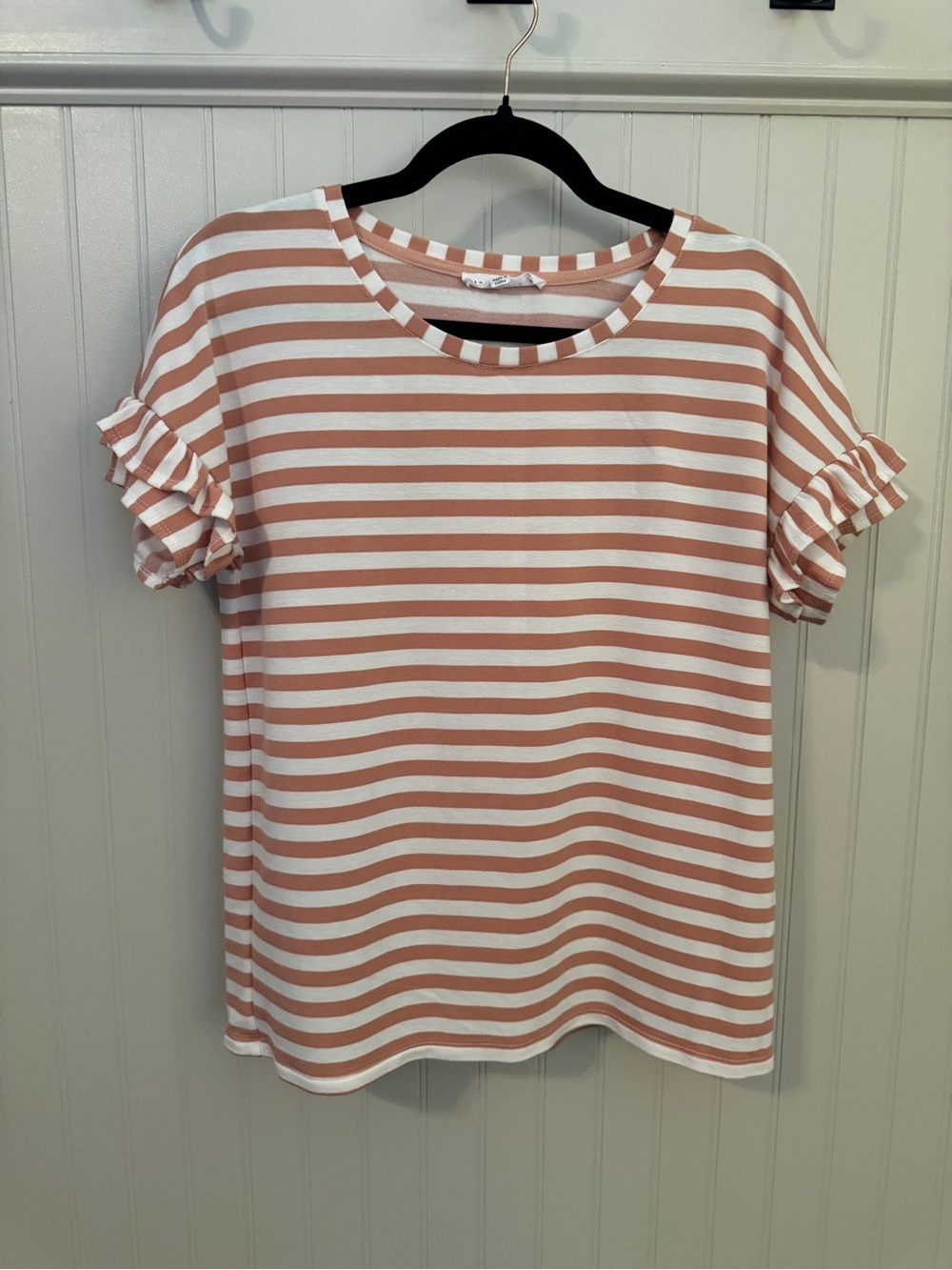 Striped Ruffle Sleeve Top in Pink & White - Size Medium